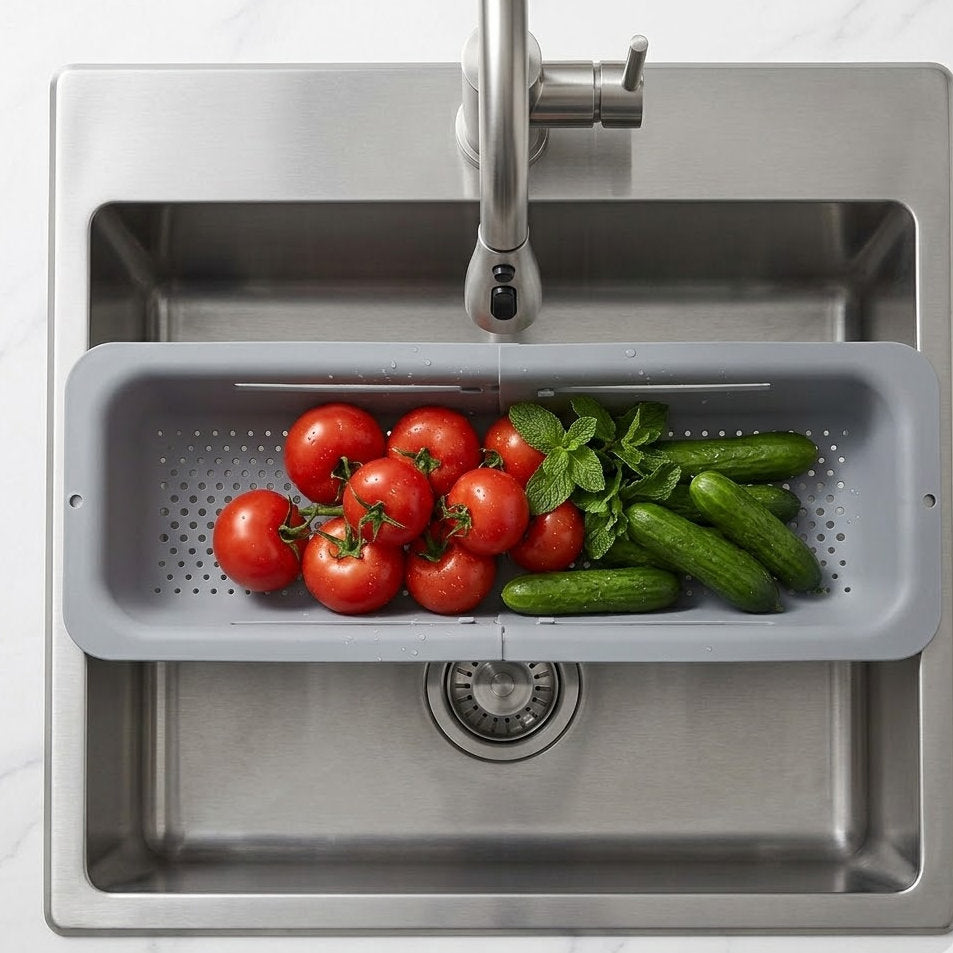 Budryla Multi-purpose Sink Drainer Basket - Perfect for Rinsing Fruits, Vegetables, and Drying Dishes, Keeps Countertops Dry