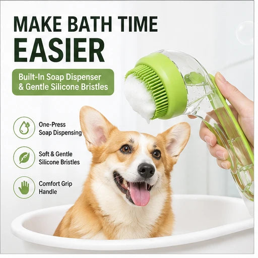 ✨ One-Press Pet Bath Brush with Built-In Soap Dispenser – Soft Silicone Bristles for Dogs & Cats ❤️