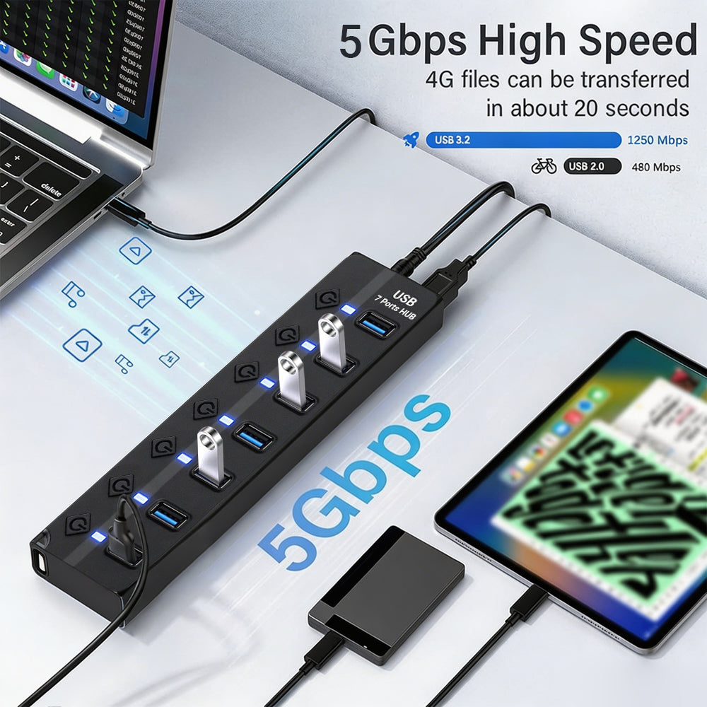powerstep® 7 Ports USB 3.2 Hub with Individual On/Off Switches Splitter au