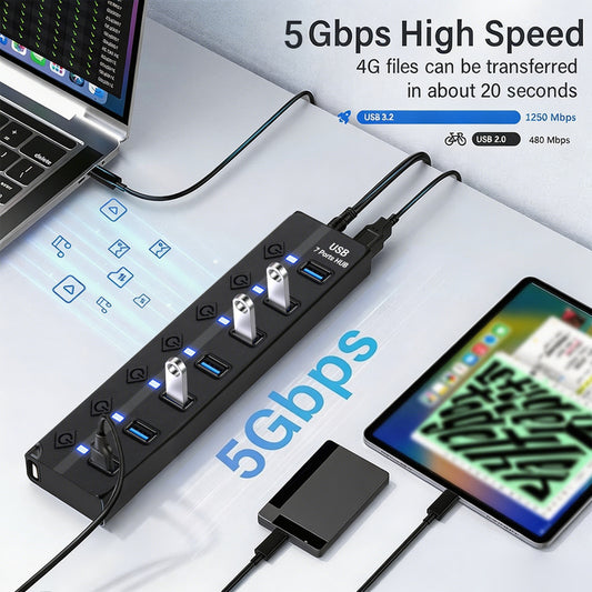 powerstep® 7 Ports USB 3.2 Hub with Individual On/Off Switches Splitter au