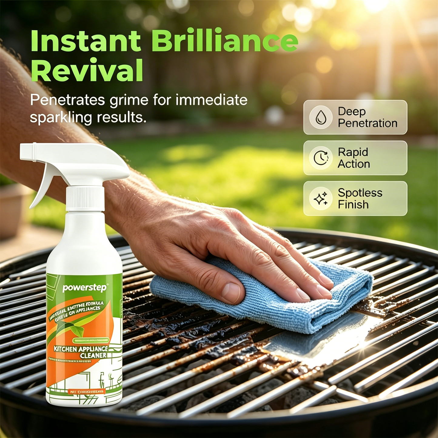 🔥powerstep® Fast-Acting Heavy-Duty Grill Degreaser Spray 💪 Sparkling Clean ✨