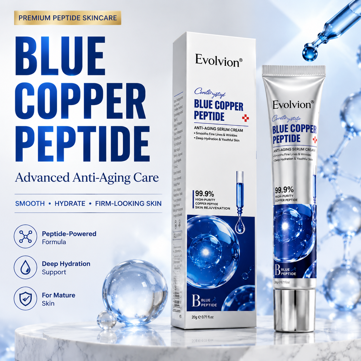 ✨ Evolvion® Blue Copper Peptide Anti-Aging Cream 💧 for Youthful-Looking, Firm Skin ✨