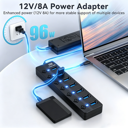 powerstep® 7 Ports USB 3.2 Hub with Individual On/Off Switches Splitter