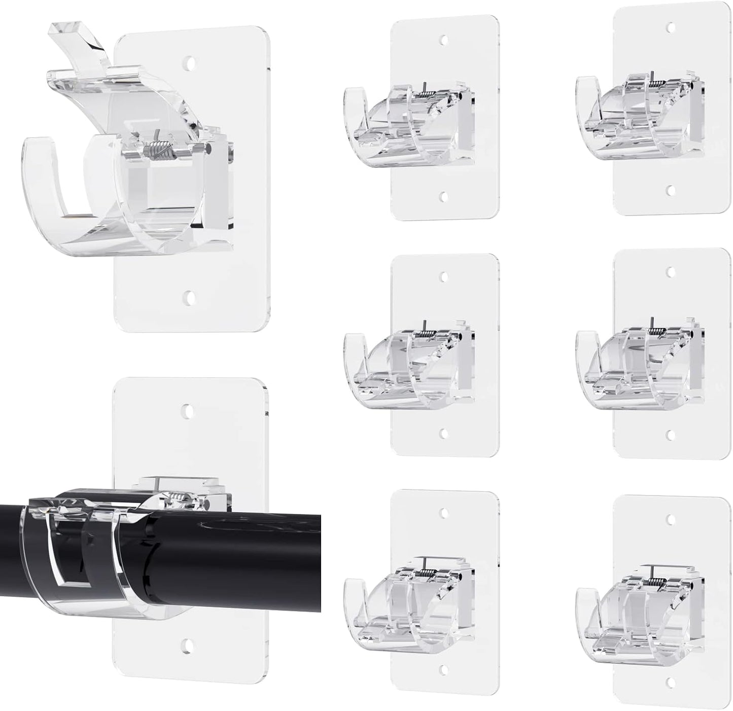 🏡 8PCS Transparent Adjustable Curtain Rod Brackets with Clips – Multipurpose Rod Holders for Home & Apartment ✨