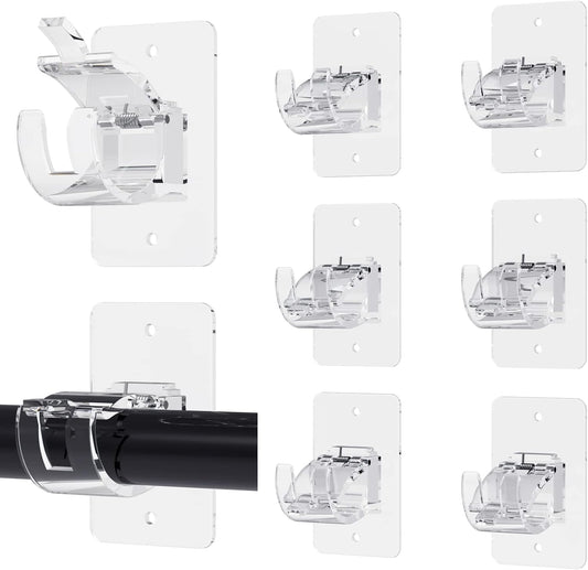 🏡 8PCS Transparent Adjustable Curtain Rod Brackets with Clips – Multipurpose Rod Holders for Home & Apartment ✨