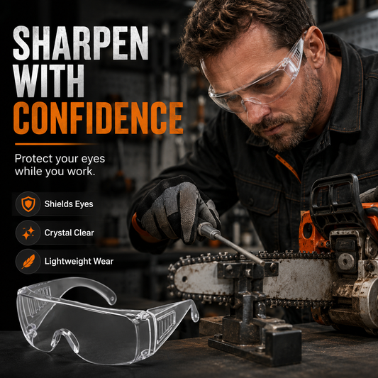 Powerstep™ Clear Safety Glasses – Lightweight Eye Protection for Chainsaw Sharpening & DIY Work