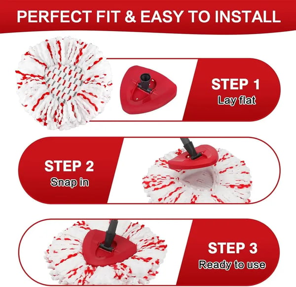 🔥3 Pack Spin Mop Heads with Scrubbing Pad - 2026 Upgraded 2-in-1 Mop Head for O-Cedar EasyWring 1-Tank System. Built-in Scrub Pads for Stuck-on-A01