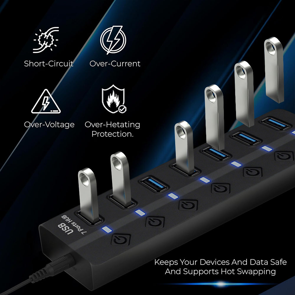 powerstep® 7 Ports USB 3.2 Hub with Individual On/Off Switches Splitter