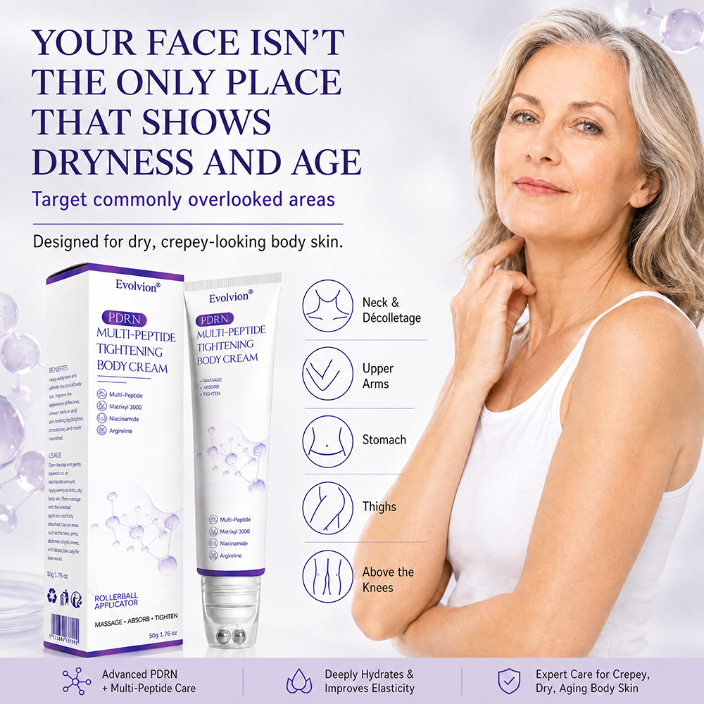 Evolvion® PDRN Multi-Peptide Massaging Body Roller Cream- Anti-aging, Hydrating, Skin Firming & Lifting, Skin Repair, Even Tone, Acne and Dark Spot Treatment, Wart and Mole Removal, and Psoriasis Relief⭐