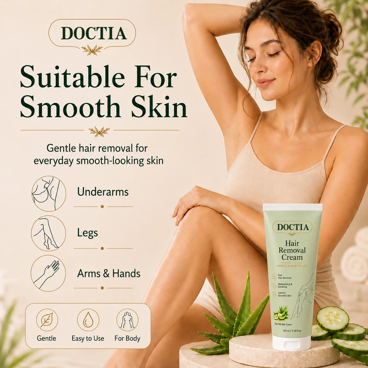 DOCTIA® Natural Gentle Hair Removal Cream | For Women & Men, Sensitive Skin