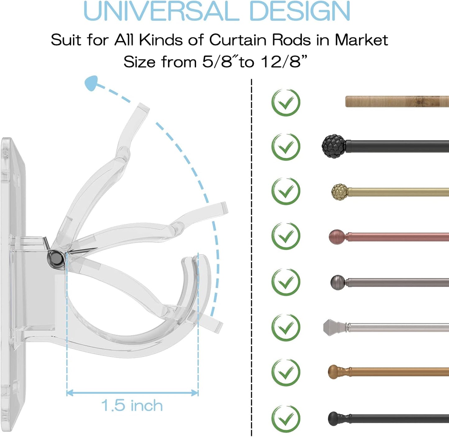 🏡 8PCS Transparent Adjustable Curtain Rod Brackets with Clips – Multipurpose Rod Holders for Home & Apartment ✨