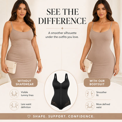 ✨ Zip & Sculpt Tummy Control Shapewear Bodysuit – High Compression Waist Slimming Body Shaper for Women