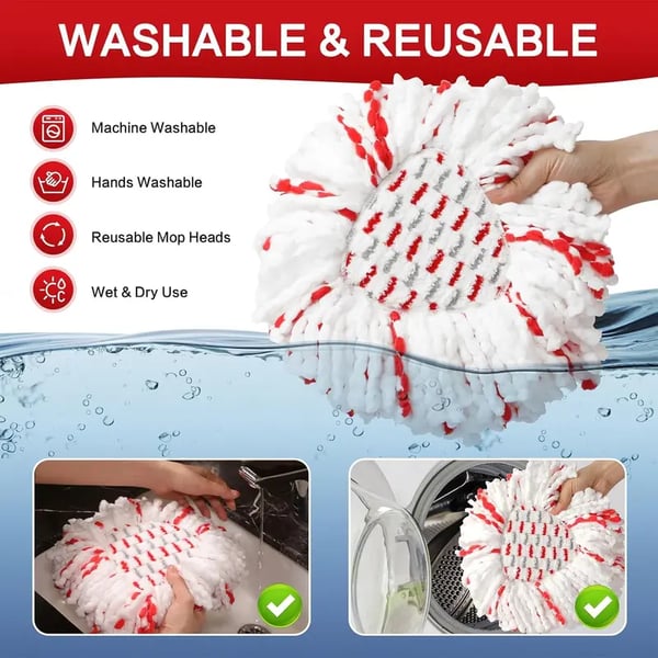 🔥3 Pack Spin Mop Heads with Scrubbing Pad - 2026 Upgraded 2-in-1 Mop Head for O-Cedar EasyWring 1-Tank System. Built-in Scrub Pads for Stuck-on-A01