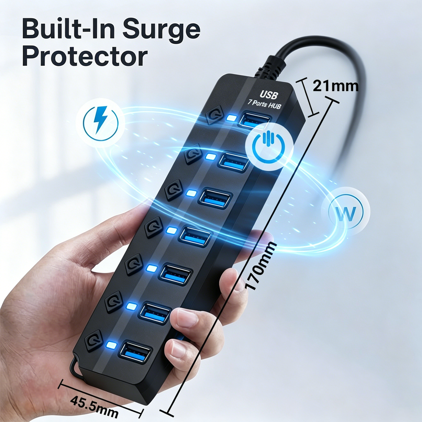 powerstep® 7 Ports USB 3.2 Hub with Individual On/Off Switches Splitter