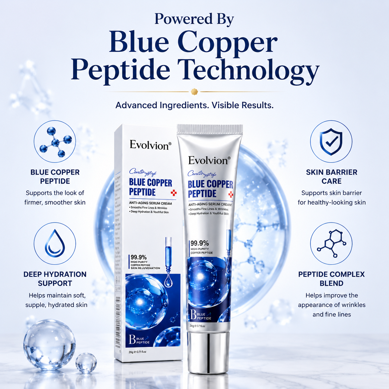 ✨ Evolvion® Blue Copper Peptide Anti-Aging Cream 💧 for Youthful-Looking, Firm Skin ✨