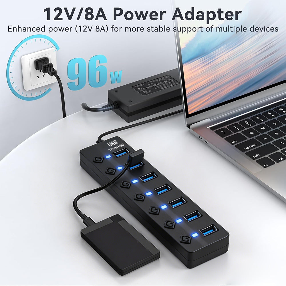 powerstep® 7 Ports USB 3.2 Hub with Individual On/Off Switches Splitter au