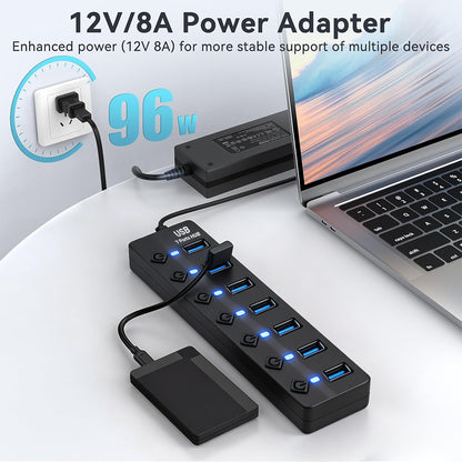 powerstep® 7 Ports USB 3.2 Hub with Individual On/Off Switches Splitter au