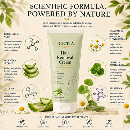 DOCTIA® Natural Gentle Hair Removal Cream | For Women & Men, Sensitive Skin