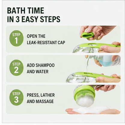 ✨ One-Press Pet Bath Brush with Built-In Soap Dispenser – Soft Silicone Bristles for Dogs & Cats