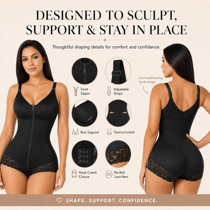 ✨ Zip & Sculpt Tummy Control Shapewear Bodysuit – High Compression Waist Slimming Body Shaper for Women