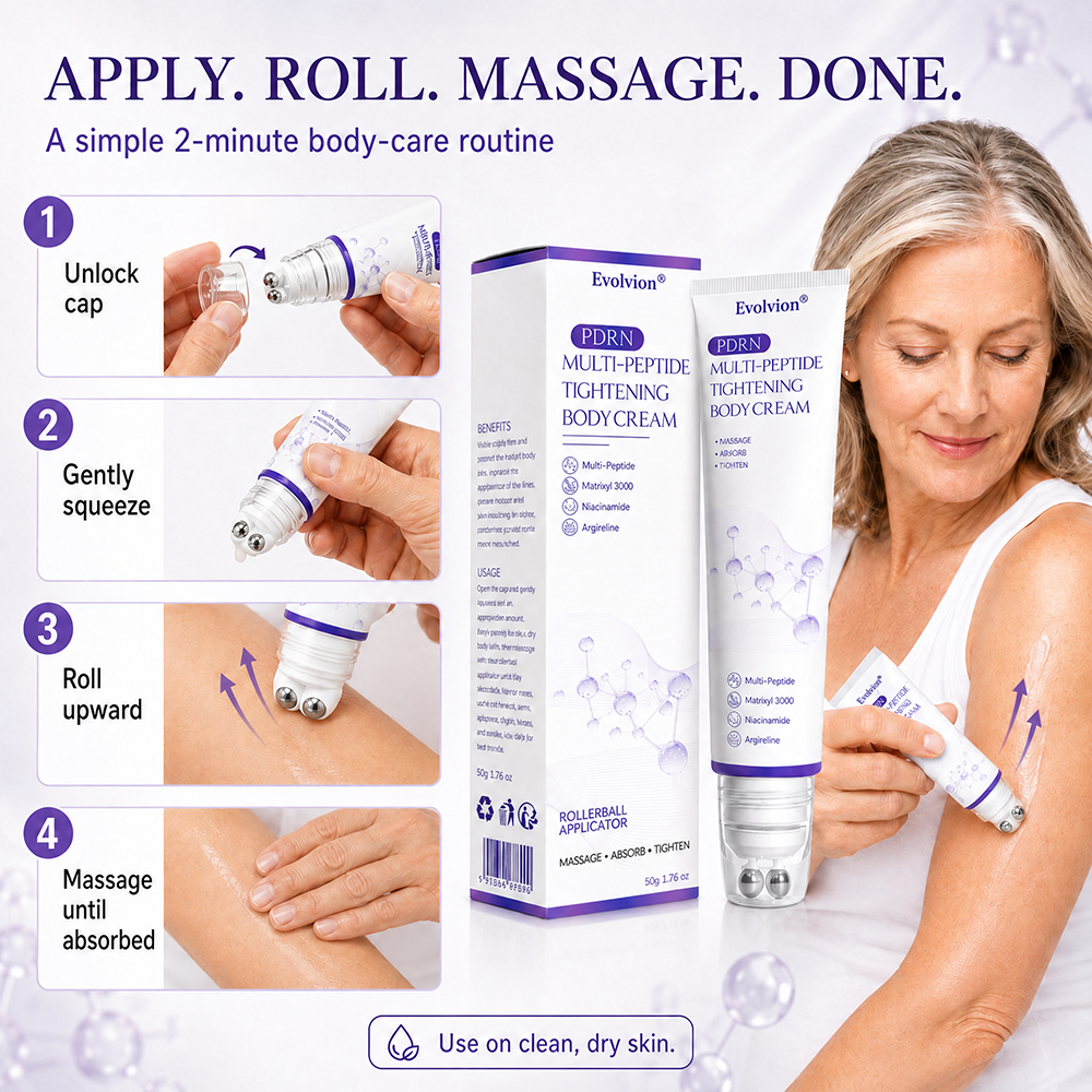 Evolvion® PDRN Multi-Peptide Massaging Body Roller Cream- Anti-aging, Hydrating, Skin Firming & Lifting, Skin Repair, Even Tone, Acne and Dark Spot Treatment, Wart and Mole Removal, and Psoriasis Relief⭐