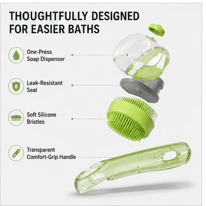 ✨ One-Press Pet Bath Brush with Built-In Soap Dispenser – Soft Silicone Bristles for Dogs & Cats