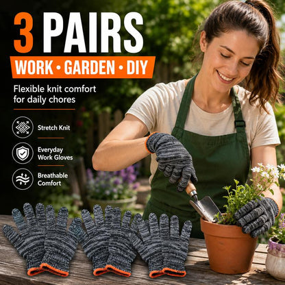 🗽Unisex gardening gloves; versatile work gloves with strong grip, made of stretchy, breathable knit fabric; suitable for gardening, DIY, household chores, and workshop tasks