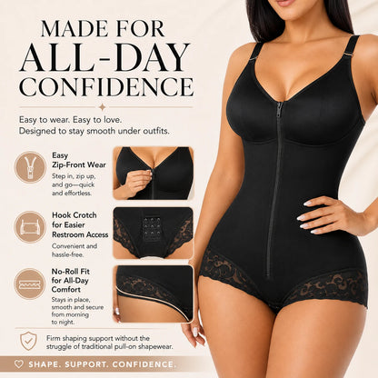 ✨ Zip & Sculpt Tummy Control Shapewear Bodysuit – High Compression Waist Slimming Body Shaper for Women