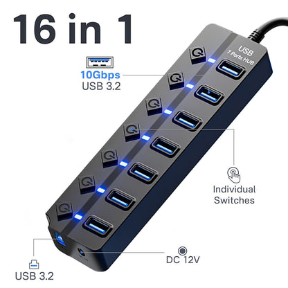 powerstep® 7 Ports USB 3.2 Hub with Individual On/Off Switches Splitter au