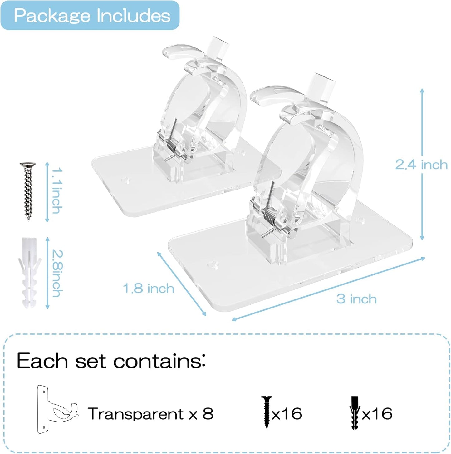 🏡 8PCS Transparent Adjustable Curtain Rod Brackets with Clips – Multipurpose Rod Holders for Home & Apartment ✨