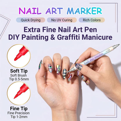 🎁LAST DAY 50% OFF ✨powerstep®  12 Colors Nail Art Pens – DIY 3D Markers for Drawing, Dotting & Manicure