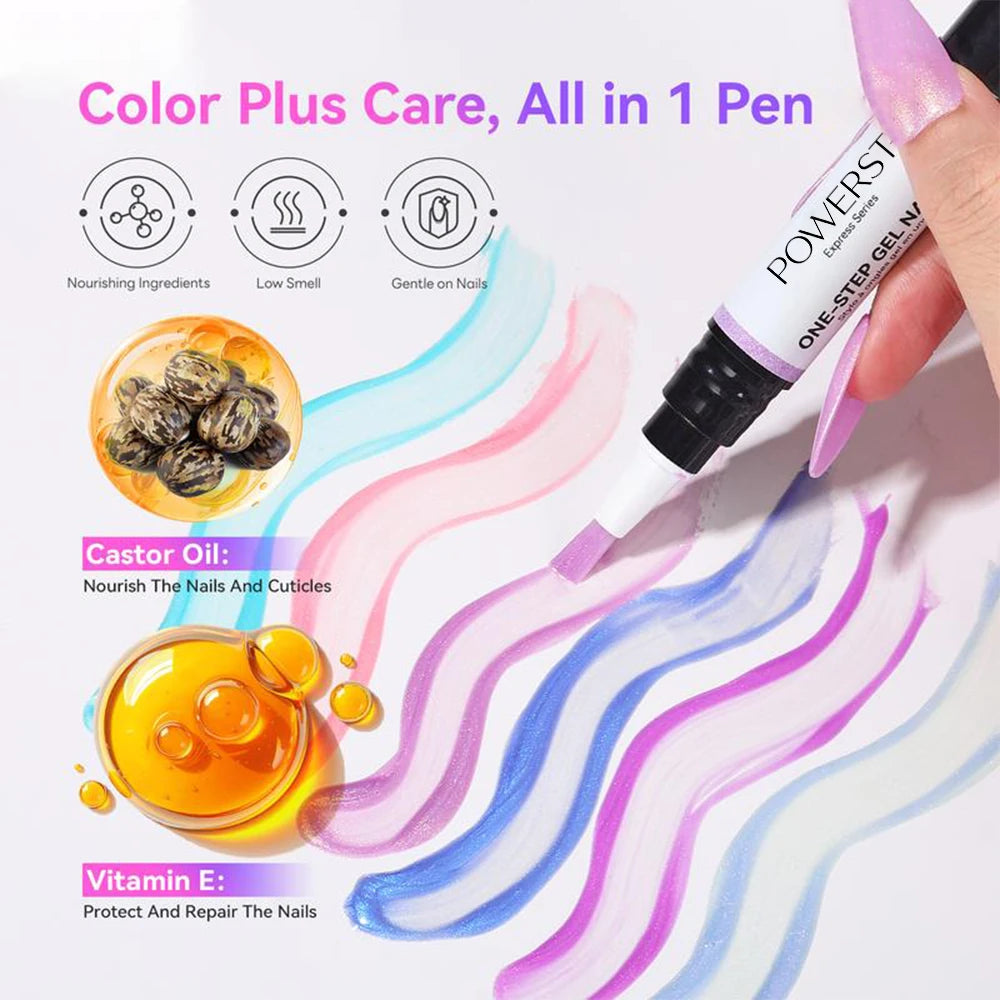 ✨ POWERSTEP 5-in-1 Aurora Gel Nail Polish Pen Set – Base, Color, Builder & Top Coat in One