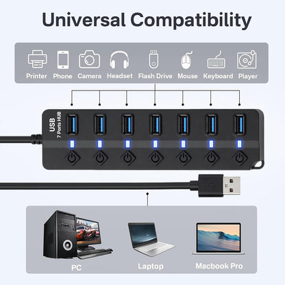 powerstep® 7 Ports USB 3.2 Hub with Individual On/Off Switches Splitter