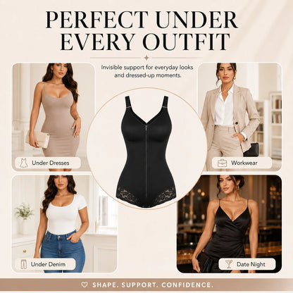 ✨ Zip & Sculpt Tummy Control Shapewear Bodysuit – High Compression Waist Slimming Body Shaper for Women