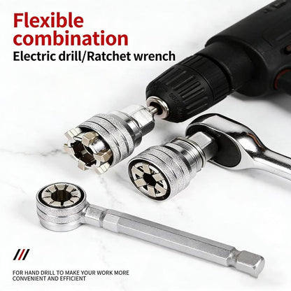 🗽Multi-Function Universal Socket Wrench Tool - Universal Maintenance Tool, Adjustable Universal Socket Wrench, Universal Socket Tool for 3/8\" Drive Ratchet Torque Wrench & Power Drill