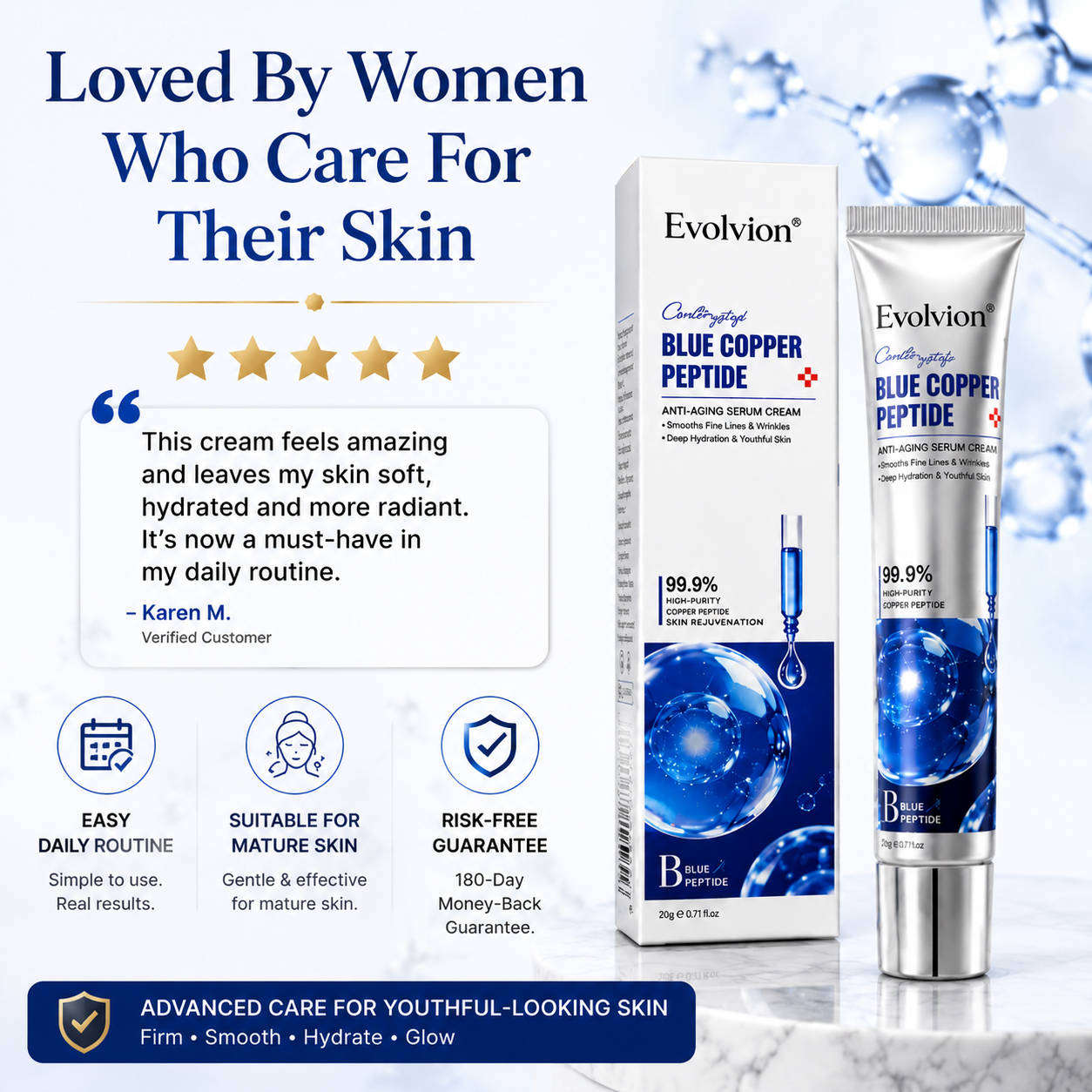 ✨ Evolvion® Blue Copper Peptide Anti-Aging Cream 💧 for Youthful-Looking, Firm Skin ✨