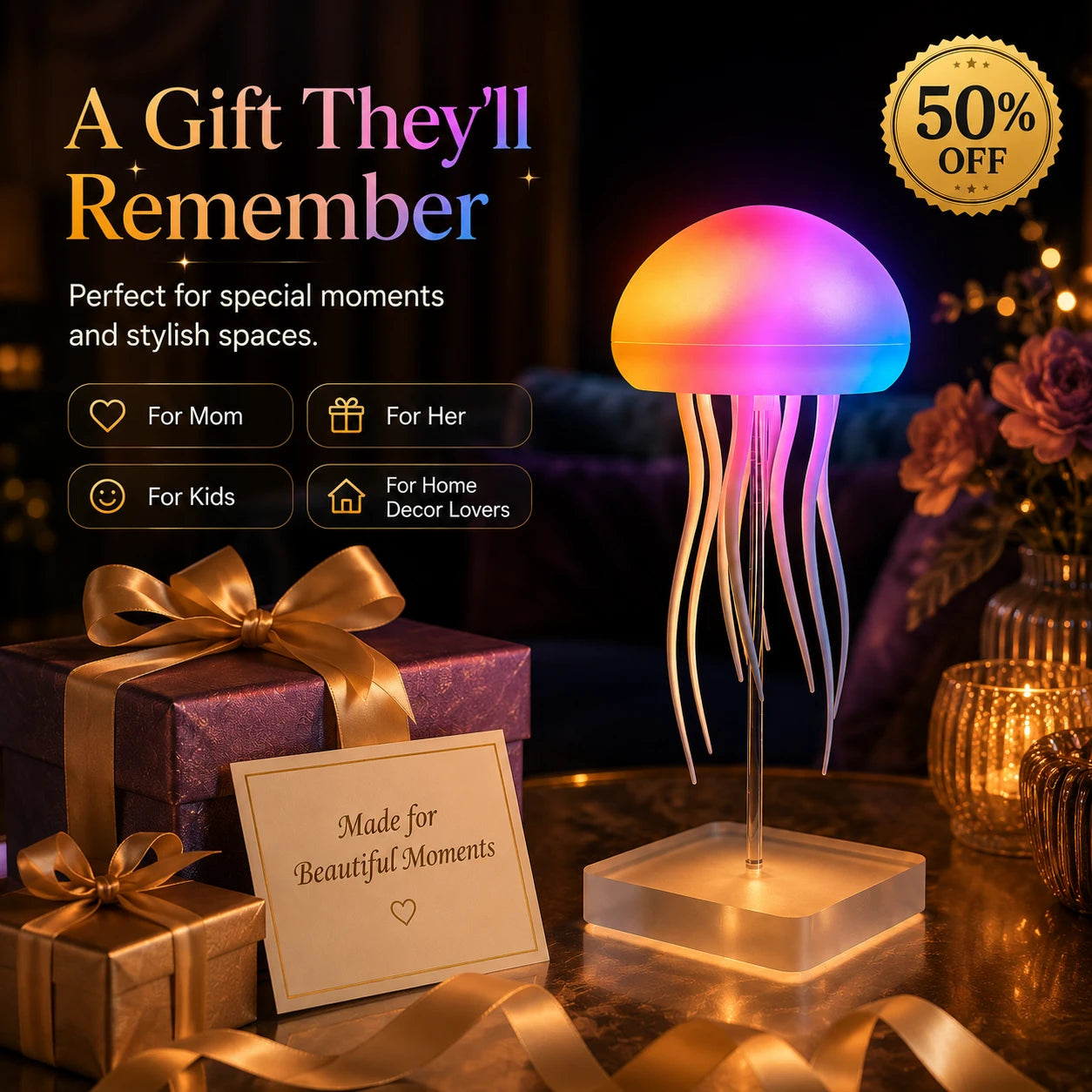 ✨ Color-Changing Jellyfish Lamp – 50% OFF Ocean-Inspired Ambient Light