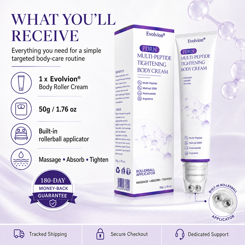 Evolvion® PDRN Multi-Peptide Massaging Body Roller Cream- Anti-aging, Hydrating, Skin Firming & Lifting, Skin Repair, Even Tone, Acne and Dark Spot Treatment, Wart and Mole Removal, and Psoriasis Relief⭐