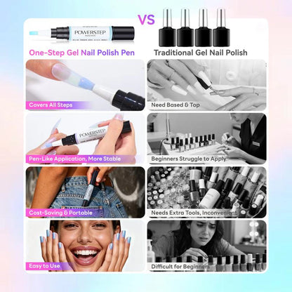 ✨ POWERSTEP 5-in-1 Aurora Gel Nail Polish Pen Set – Base, Color, Builder & Top Coat in One