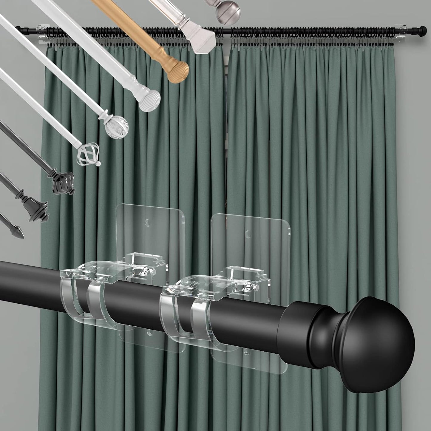 🏡 8PCS Transparent Adjustable Curtain Rod Brackets with Clips – Multipurpose Rod Holders for Home & Apartment ✨