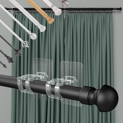 🏡 8PCS Transparent Adjustable Curtain Rod Brackets with Clips – Multipurpose Rod Holders for Home & Apartment ✨