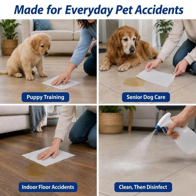 🗽Pet Absorbent Sheets, Emergency Dog Urine Cleanup Sheets for Hardwood Floors, Fast Liquid Lock & Odor Control