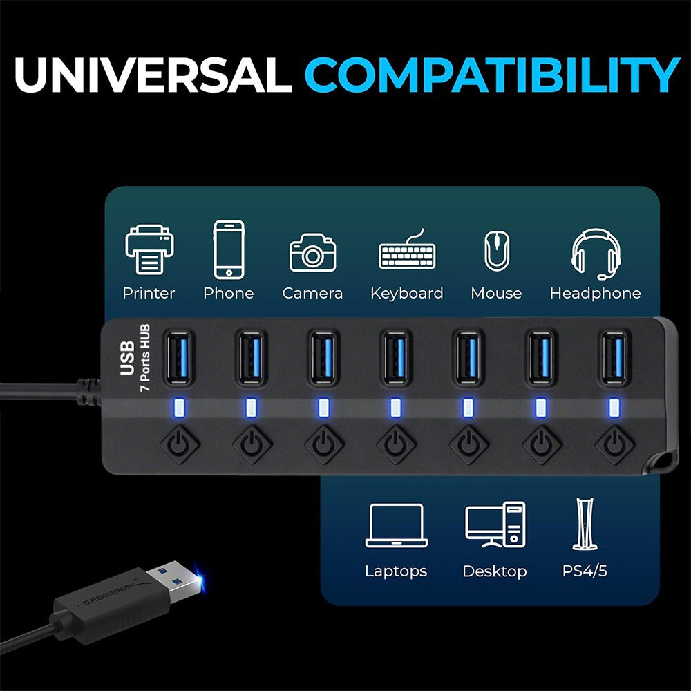 powerstep® 7 Ports USB 3.2 Hub with Individual On/Off Switches Splitter