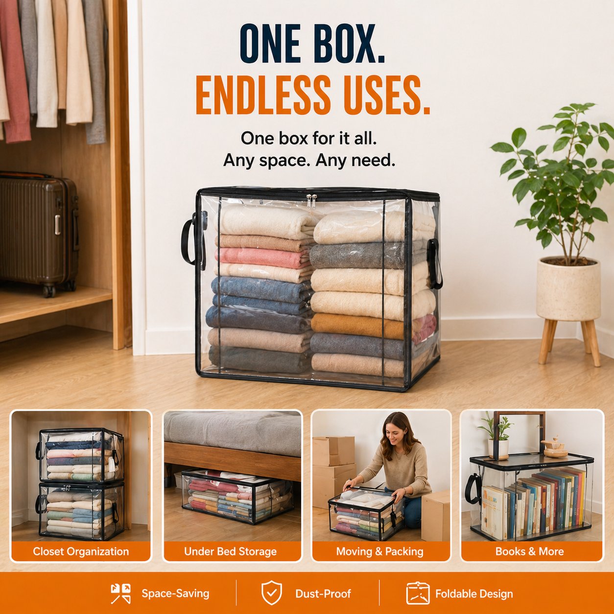 🎁LAST DAY 50% OFF ✨📦powerstep® Large Heavy-Duty Thick Plastic Clear Storage up