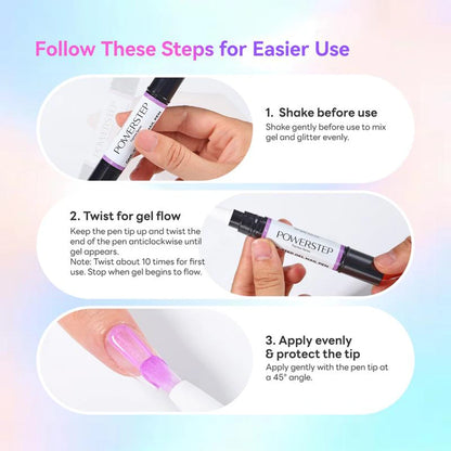 ✨ POWERSTEP 5-in-1 Aurora Gel Nail Polish Pen Set – Base, Color, Builder & Top Coat in One
