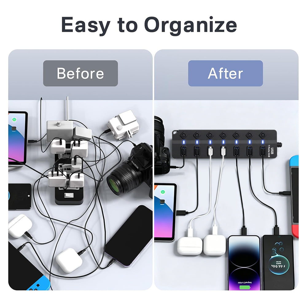 powerstep® 7 Ports USB 3.2 Hub with Individual On/Off Switches Splitter
