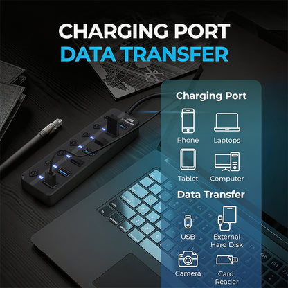 powerstep® 7 Ports USB 3.2 Hub with Individual On/Off Switches Splitter