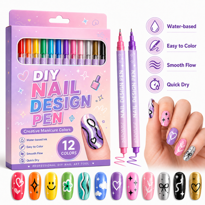12-Color Nail Art Pen Set - Quick-Dry DIY Nail Design Pens