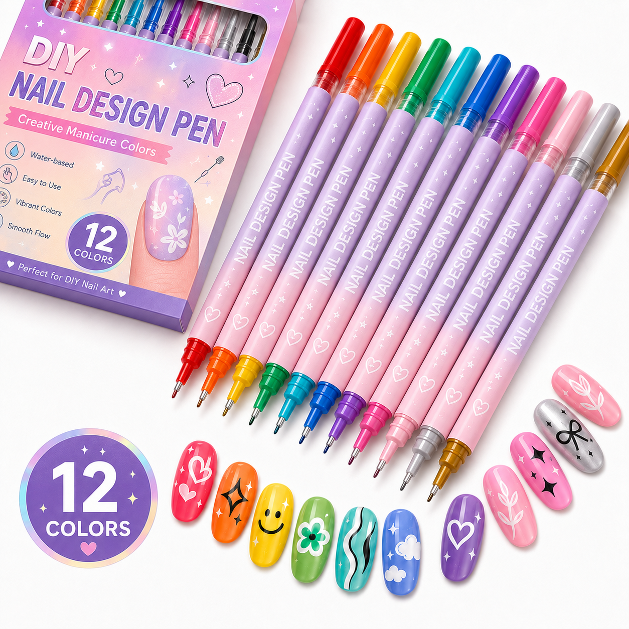 12-Color Nail Art Pen Set - Quick-Dry DIY Nail Design Pens
