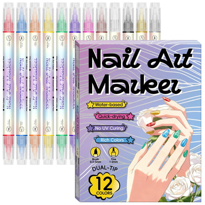 🎁LAST DAY 50% OFF ✨powerstep®  12 Colors Nail Art Pens – DIY 3D Markers for Drawing, Dotting & Manicure